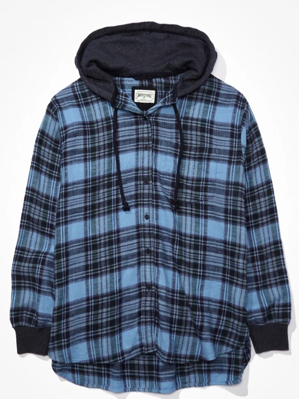 AE Oversized Blue Plaid Hooded Flannel Shirt NWOT SIZE M